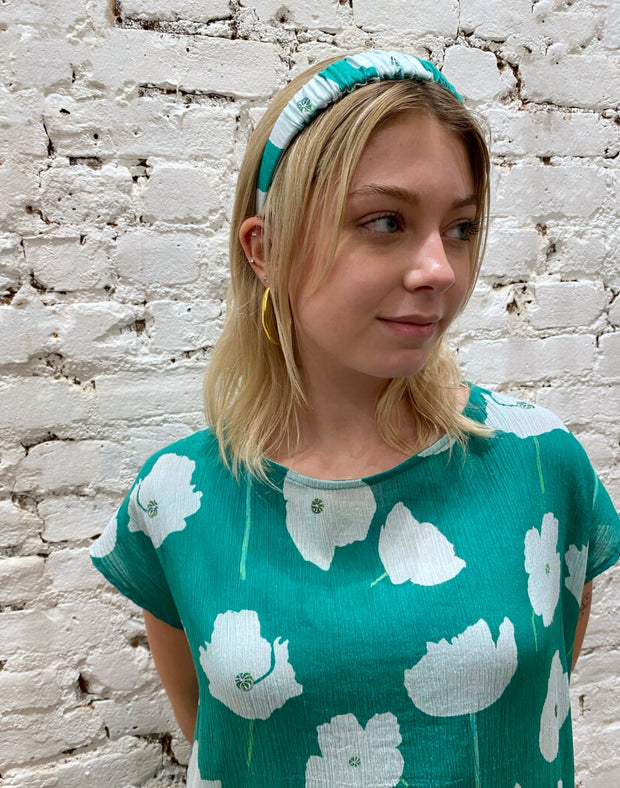 Caftan in Cotton Crepe: White Poppies on Emerald