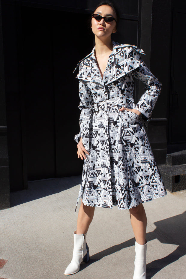 Amour Geometric Long Trench Coat – Women’s Trench, Stylish Coat