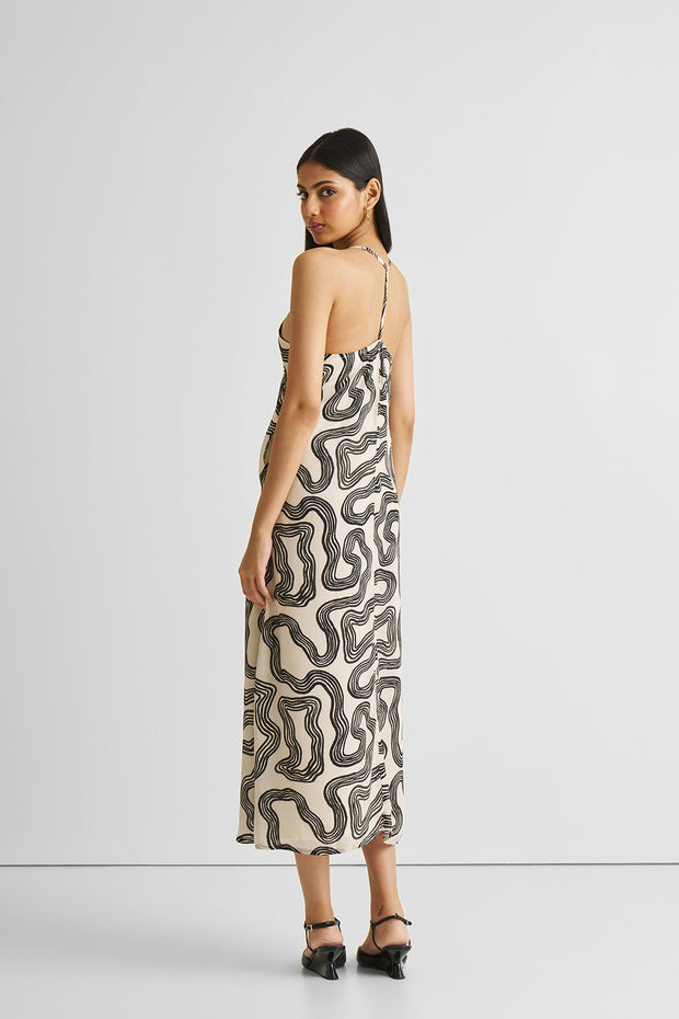 Midi Slip Dress in Black Stripes
