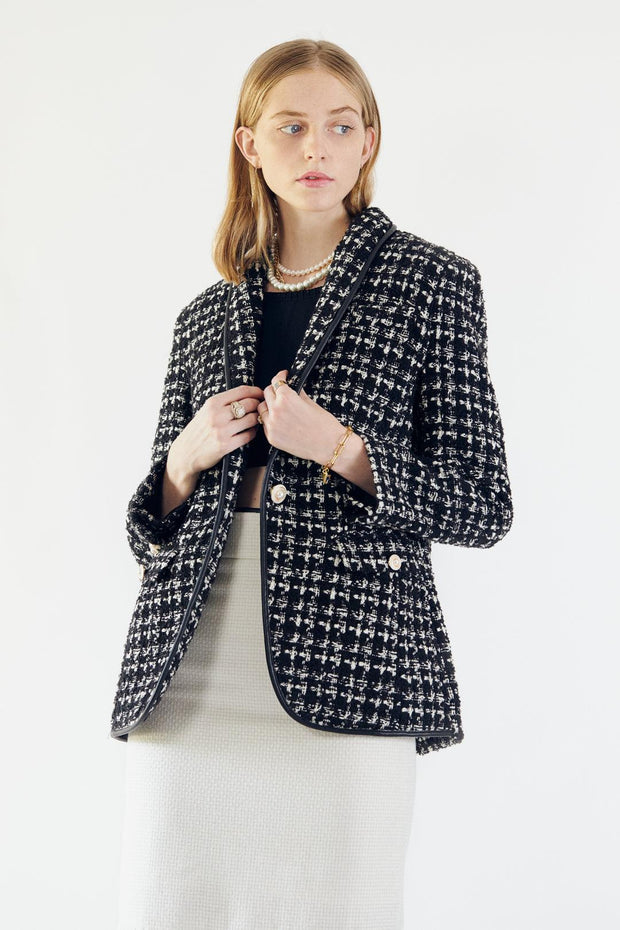 Black & White Tweed Checkers Blazer – Tweed Blazer, Checkered Jacket
