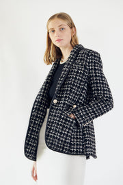 Black & White Tweed Checkers Blazer – Tweed Blazer, Checkered Jacket