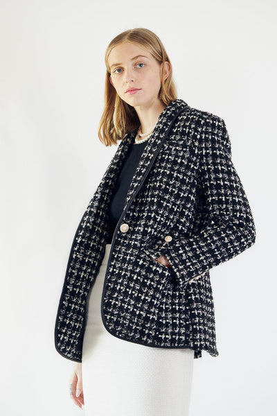 Black & White Tweed Checkers Blazer – Tweed Blazer, Checkered Jacket
