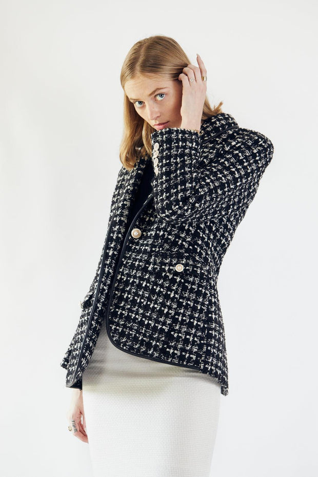 Black & White Tweed Checkers Blazer – Tweed Blazer, Checkered Jacket