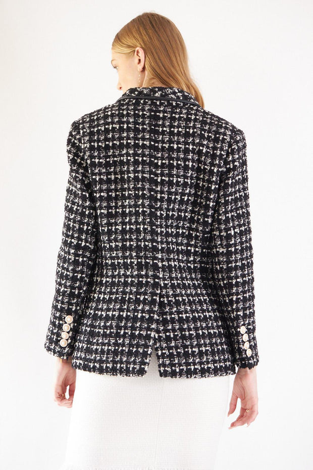 Black & White Tweed Checkers Blazer – Tweed Blazer, Checkered Jacket