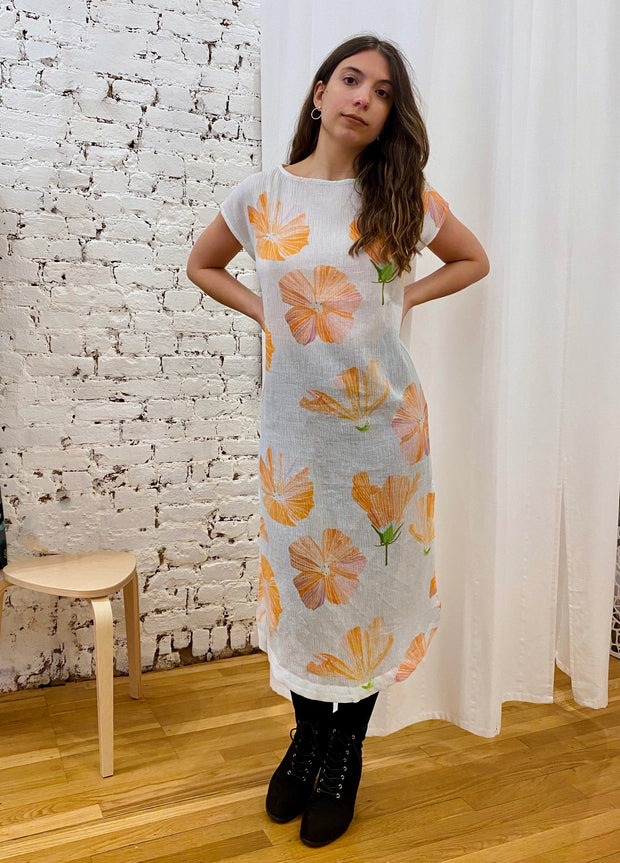 Caftan in Cotton Crepe: Hibiscus on Snow
