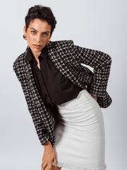Black & White Tweed Checkers Blazer – Tweed Blazer, Checkered Jacket